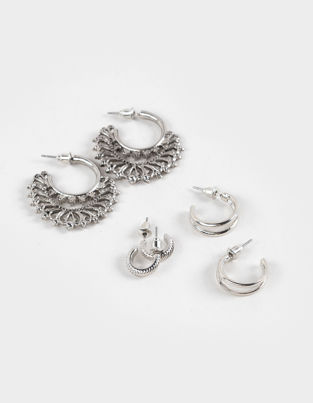 FULL TILT 3 Pack Boho Hoop Earrings - SILVER