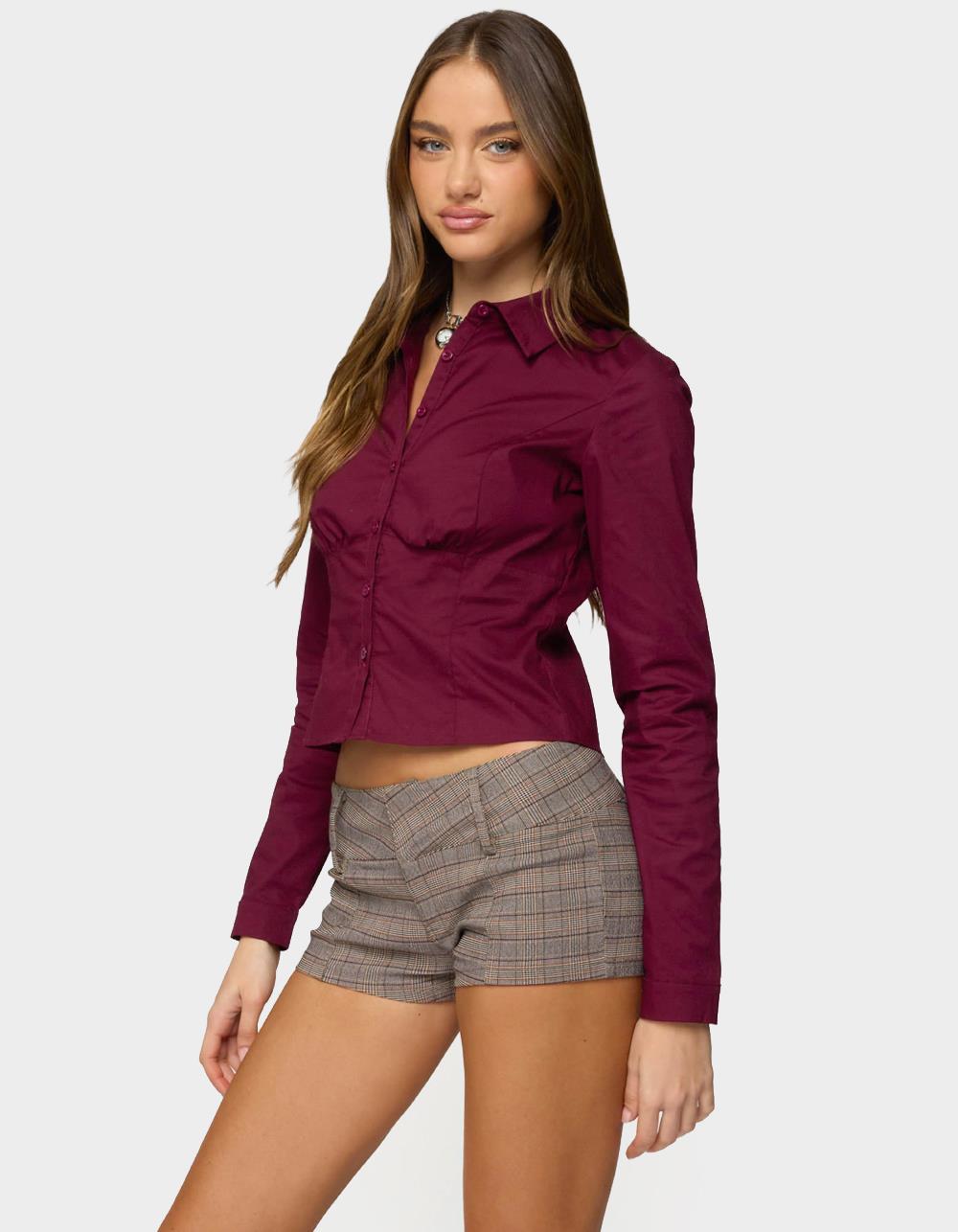 EDIKTED Laurna Tailored Button Up Shirt - DK RED