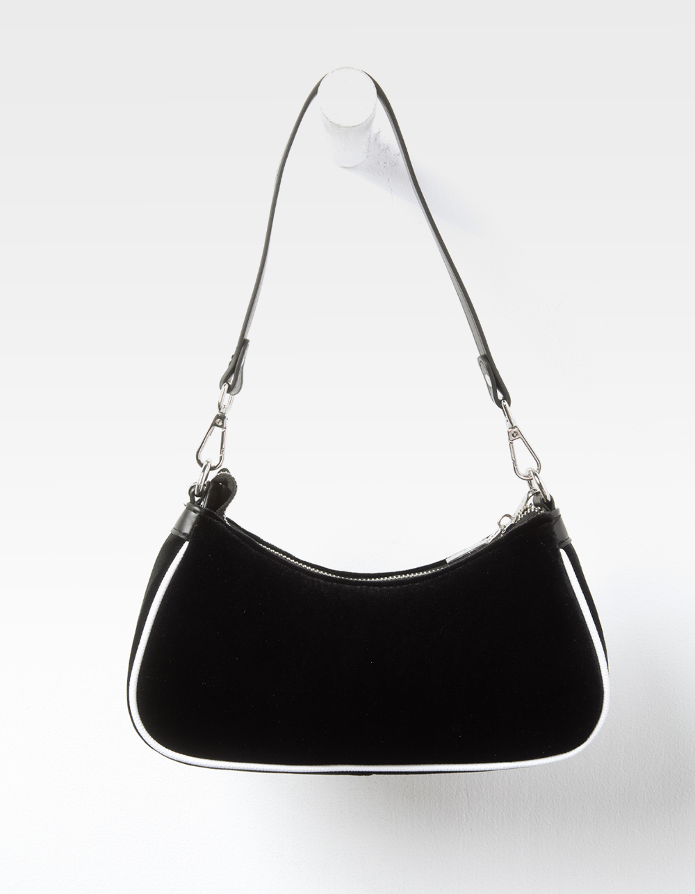 VON DUTCH Rhinestone Velvet Shoulder Bag - BLACK