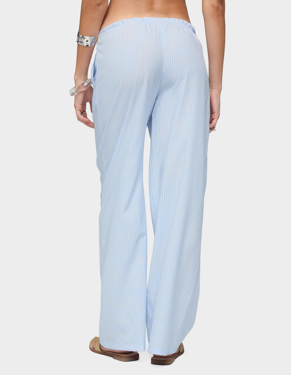 EDIKTED Cersei Striped Low Rise Pants - LIGHT BLUE