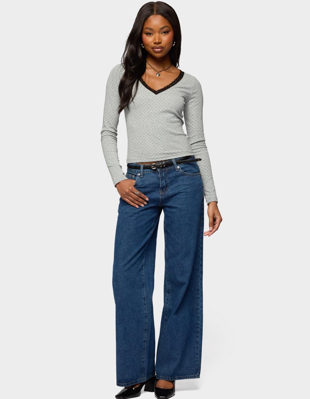 EDIKTED Morah Lacey Polka Dot Top - GRAY