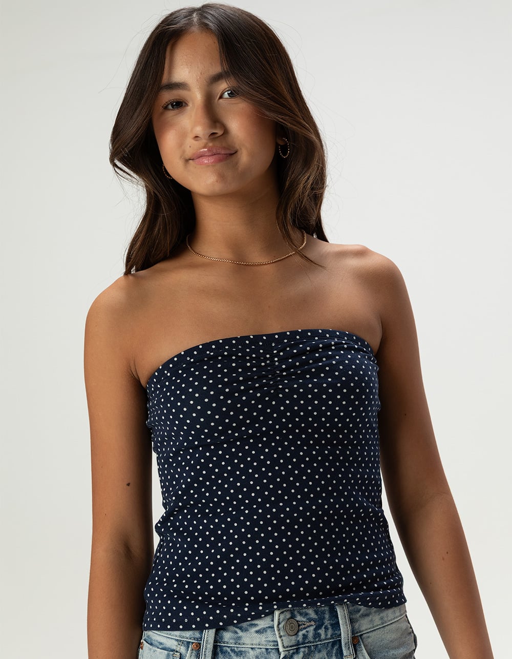 FULL TILT Essentials Girls Dot Tube Top - NAVY COMBO