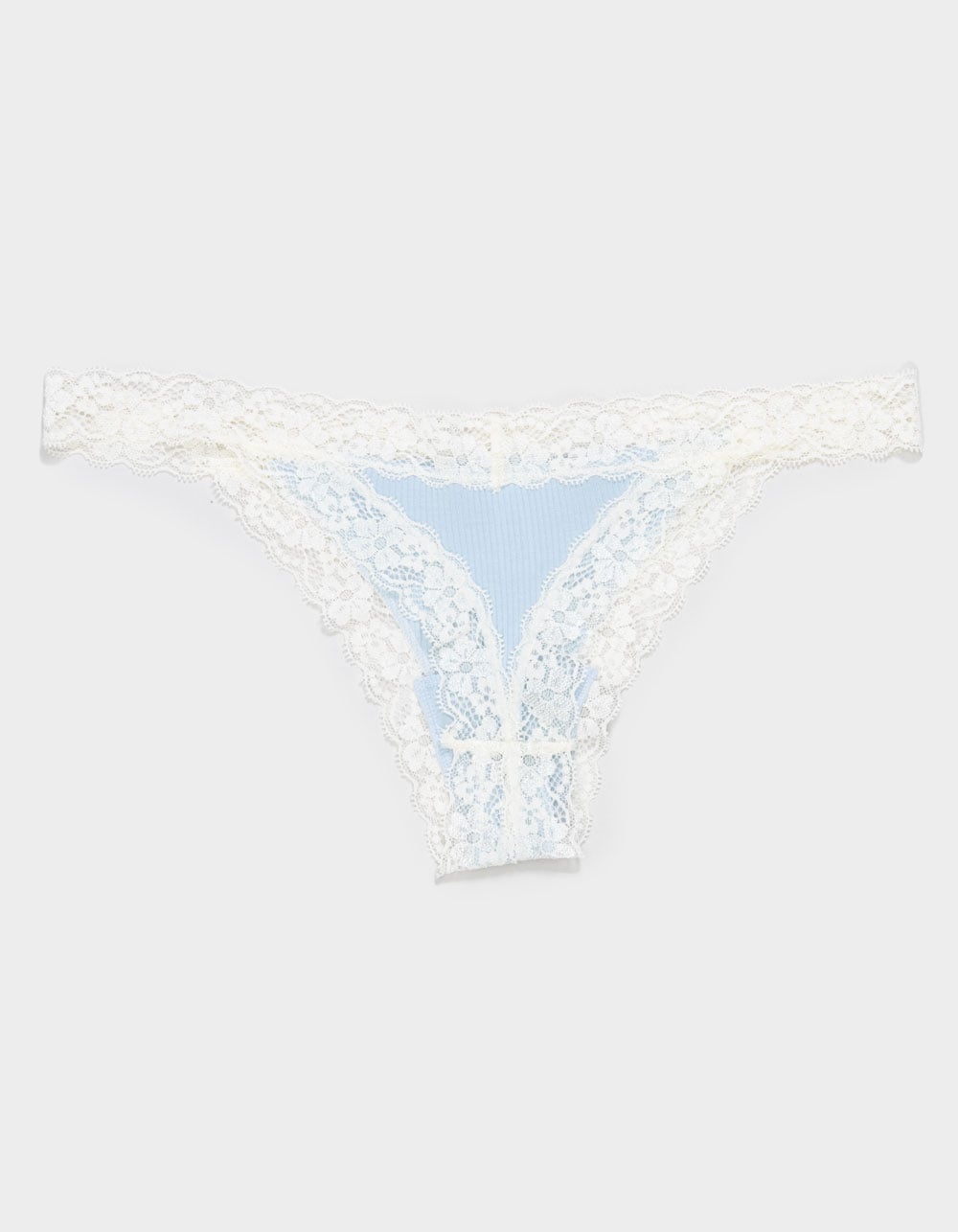 FULL TILT Rib Lace Trim Thong - SKY BLUE