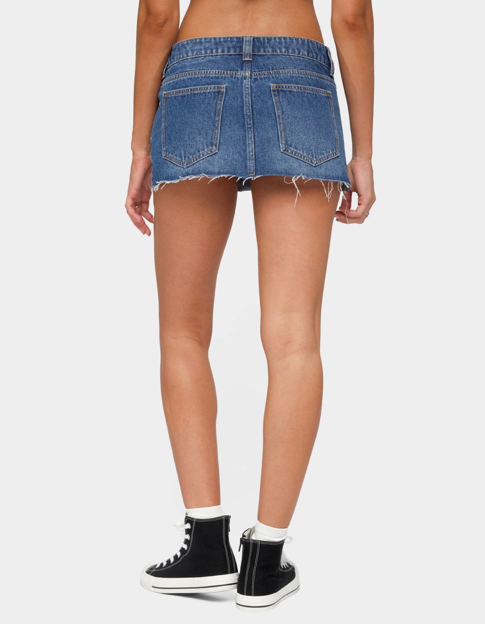 EDIKTED Nylah Distressed Denim Mini Skort - LIGHT BLUE