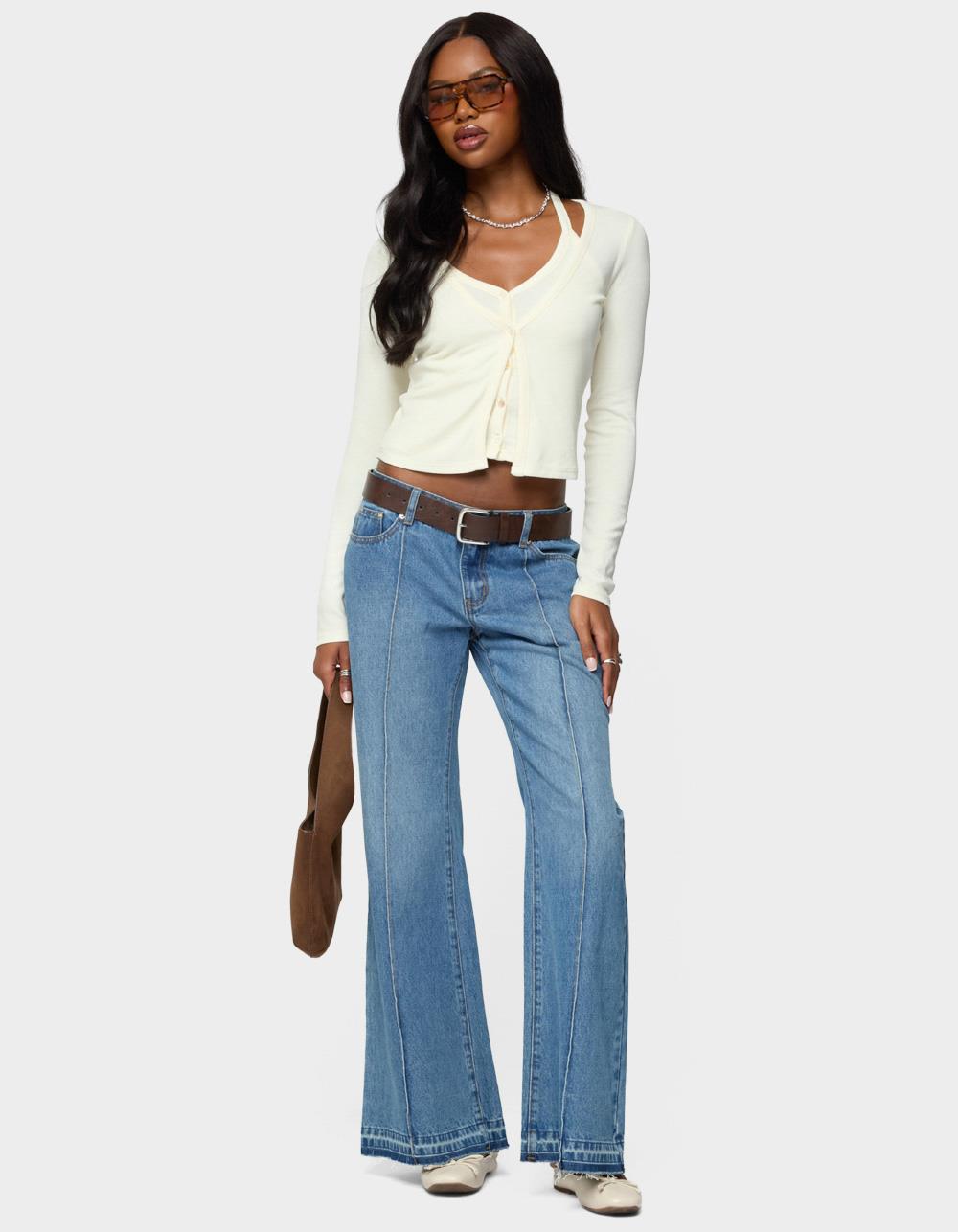 EDIKTED Cardigan & Halter Two Piece Knit Top - BEIGE