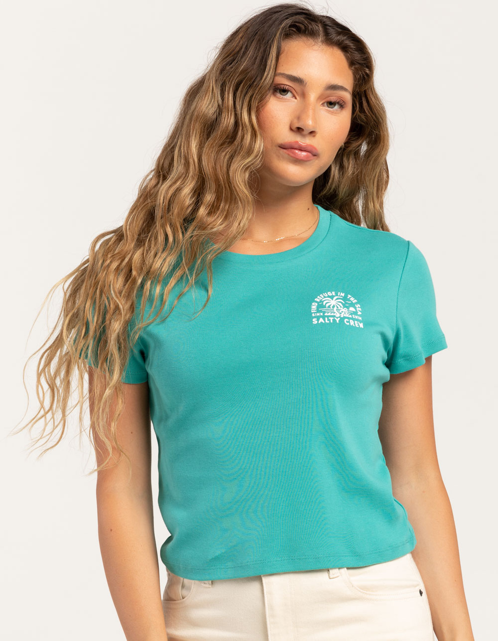 SALTY CREW Good Times Womens Baby Tee - TEAL GREEN