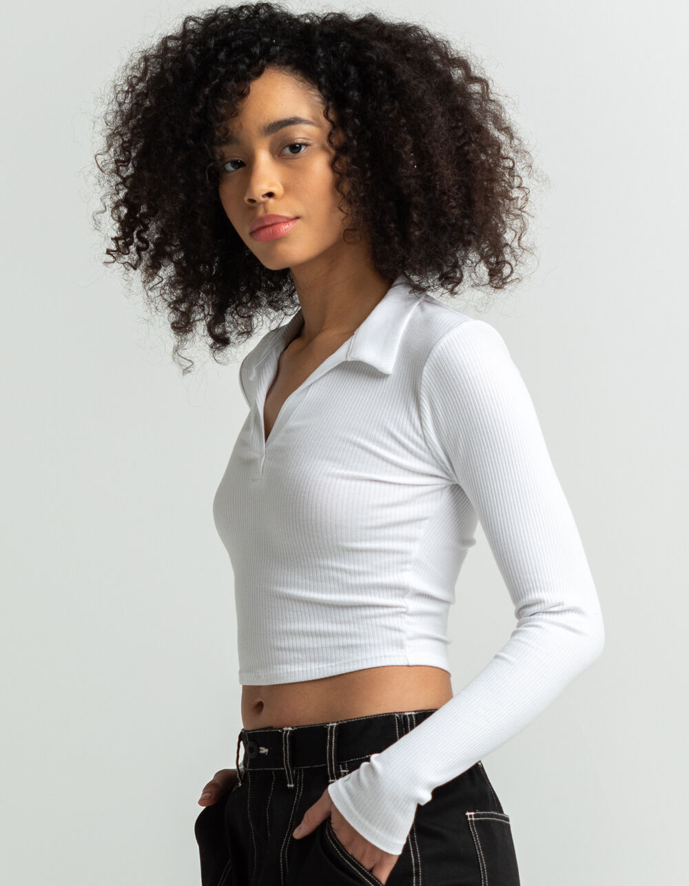 FULL TILT Cut Out Johnny Collar Womens Top WHITE Tillys