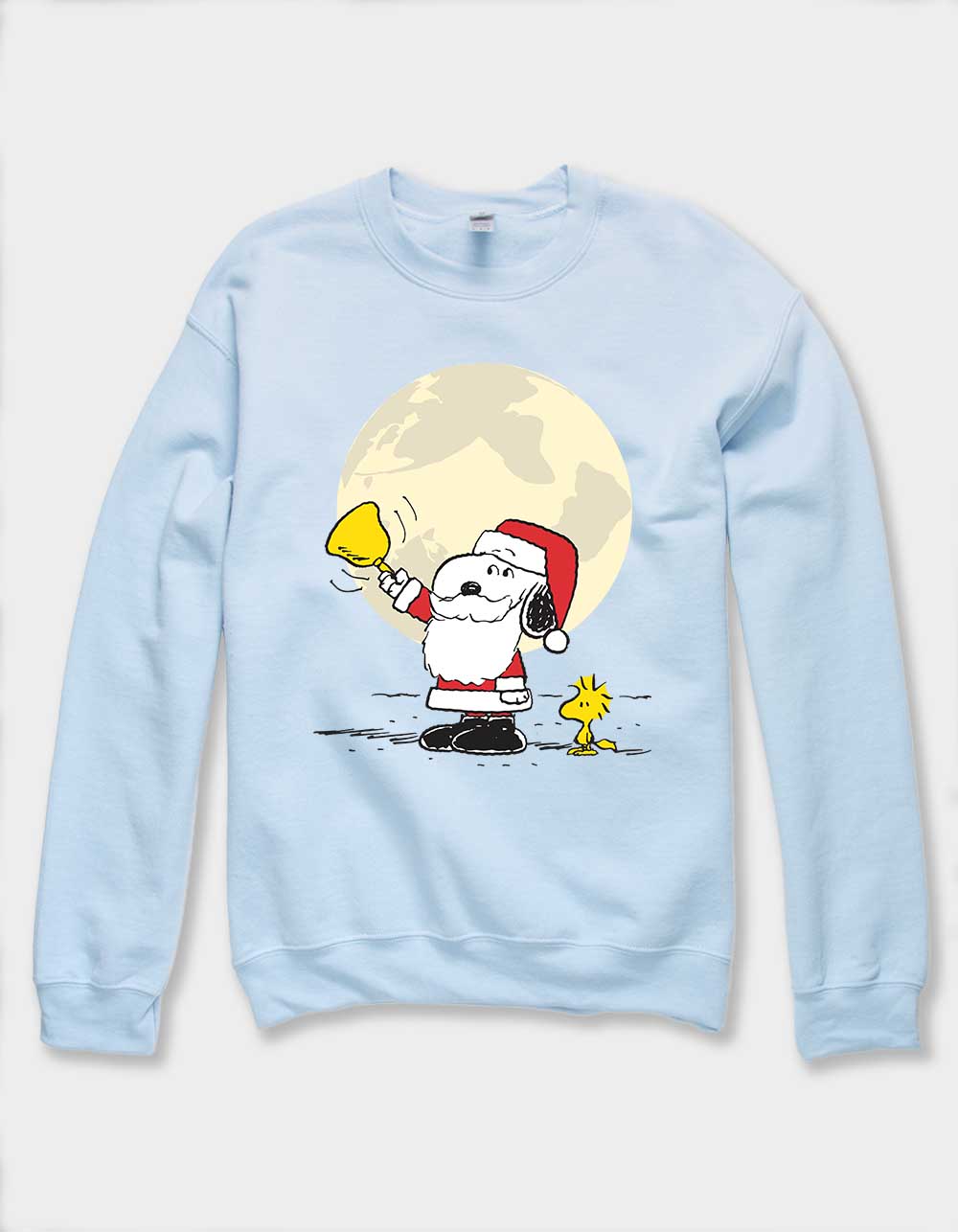 PEANUTS Santa Snoopy Bell Unisex Holiday Crewneck Sweatshirt - LIGHT BLUE