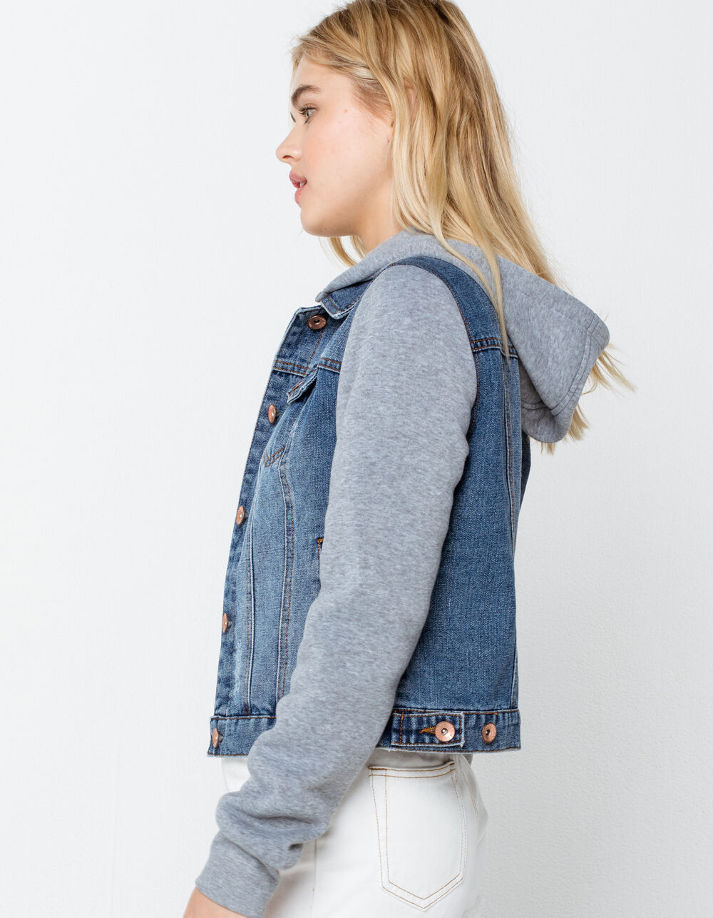 CI SONO Womens Hooded Denim Jacket 