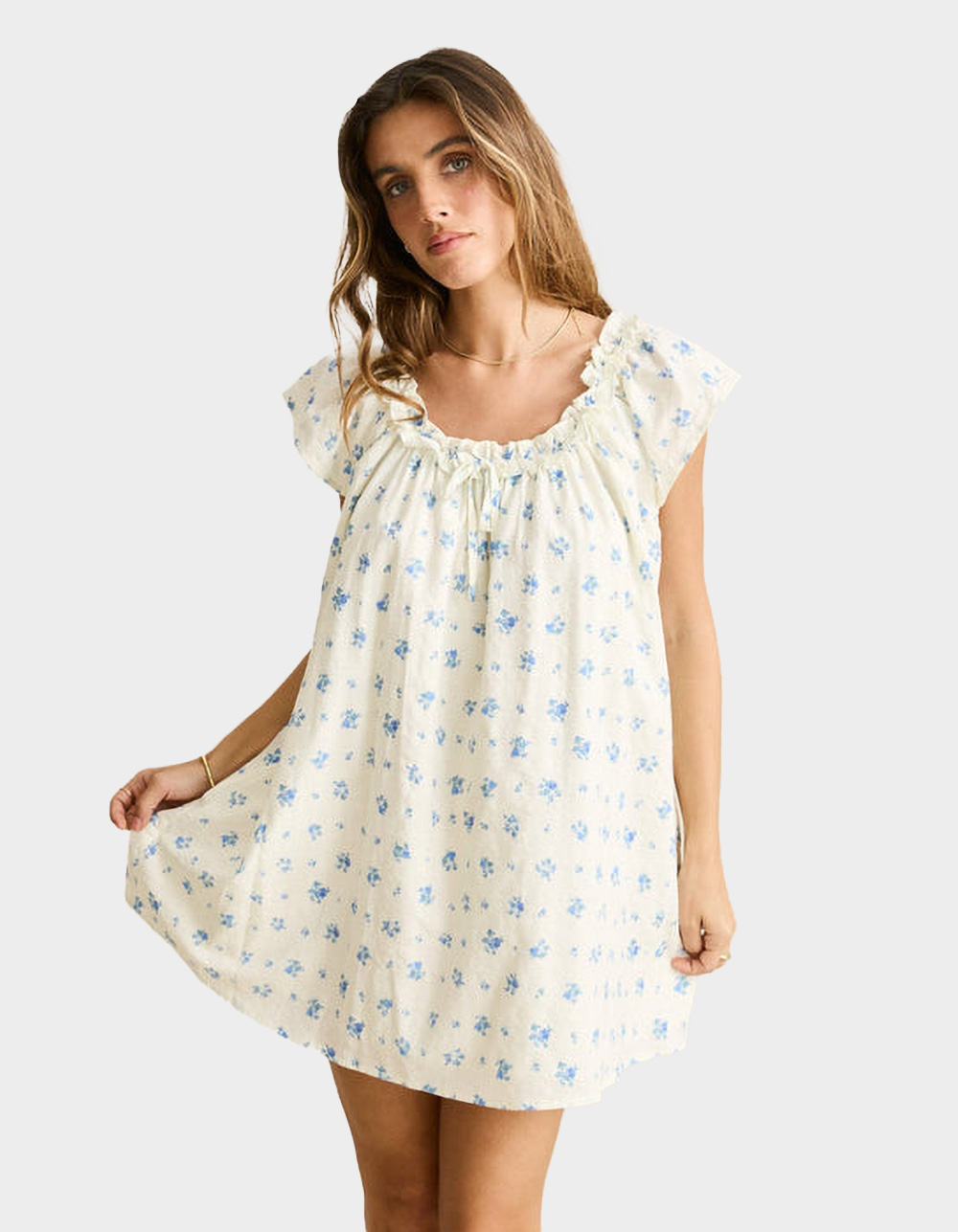 RHYTHM Dahlia Frill Womens Mini Dress - WHITE COMBO