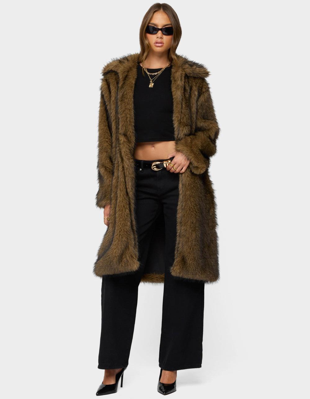 EDIKTED Saphira Oversized Faux Fur Maxi Coat - BROWN