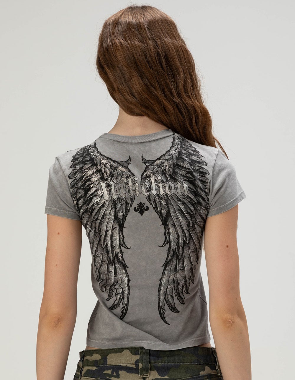 AFFLICTION Rosary Of Life Womens Baby Tee - GRAY