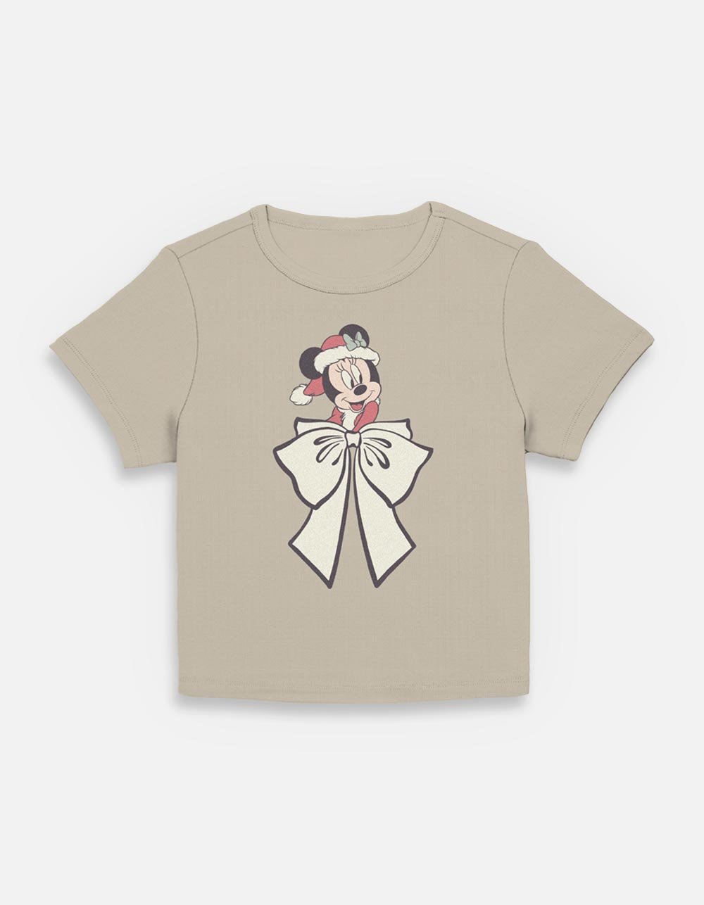 DISNEY Minnie Big Bow Womens Baby Tee - TAUPE