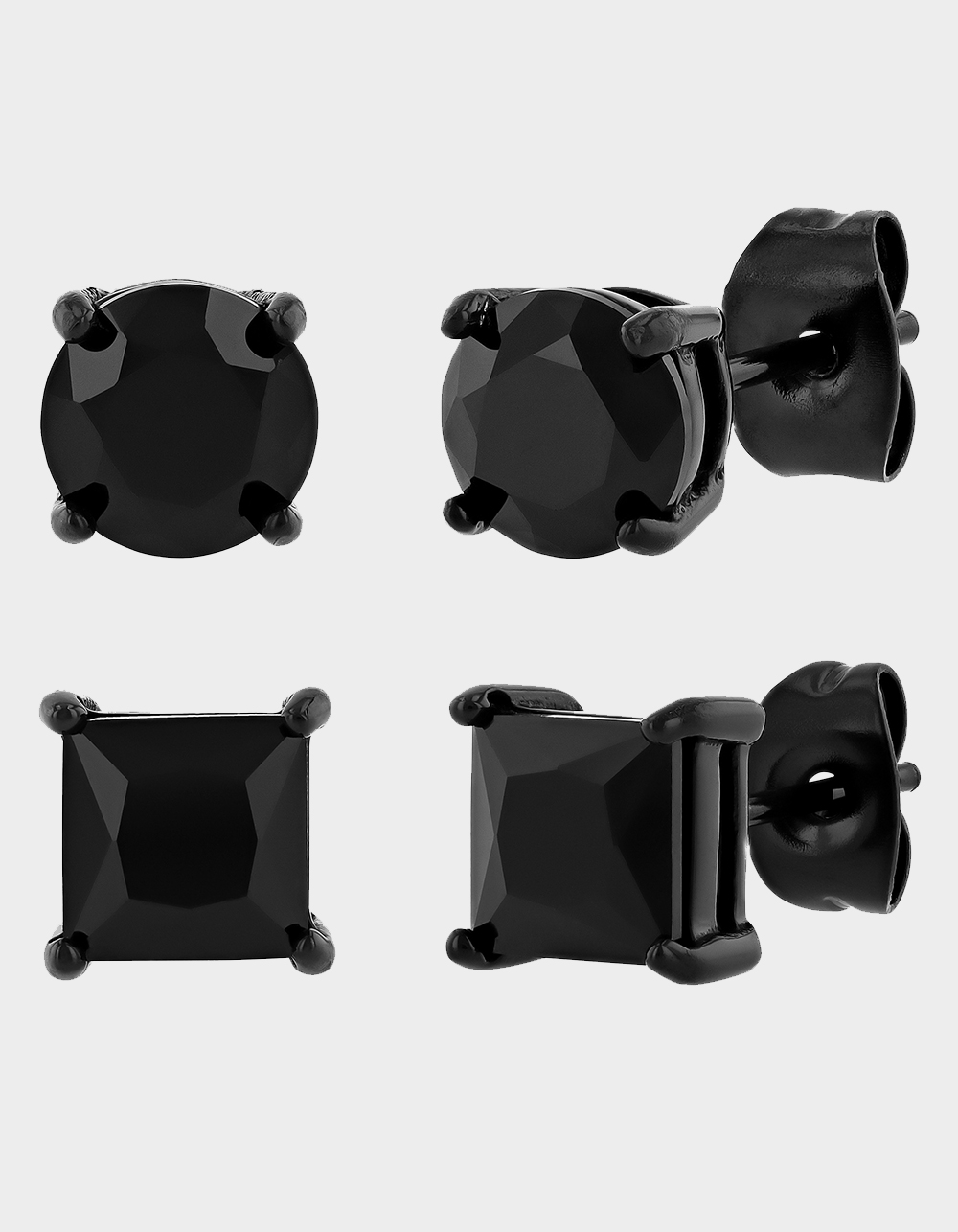STEEL NATION Stainless Steel With Black IP And Square Spinel Stud Earrings - BLACK