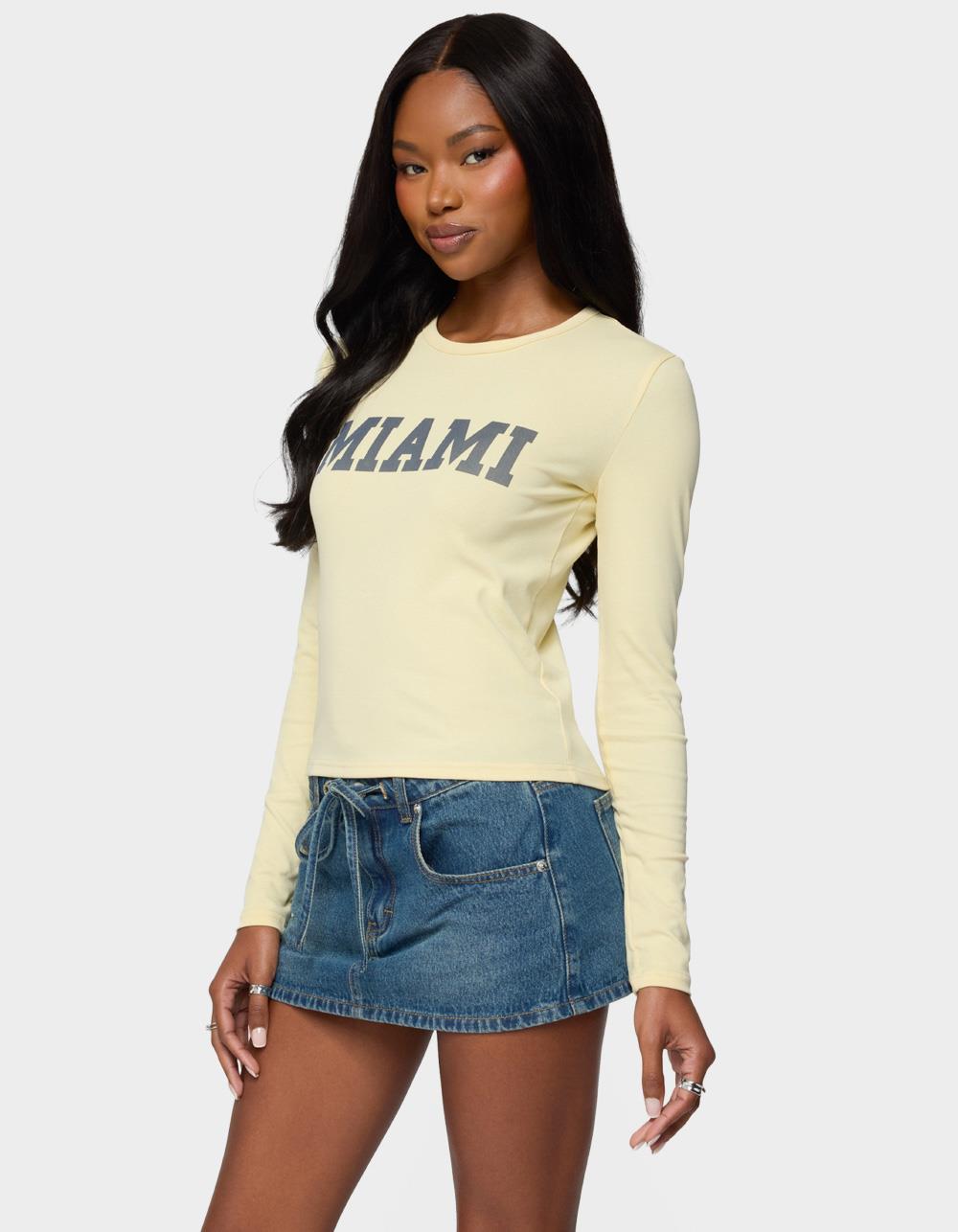EDIKTED Miami Girl Long Sleeve Tee - YELLOW