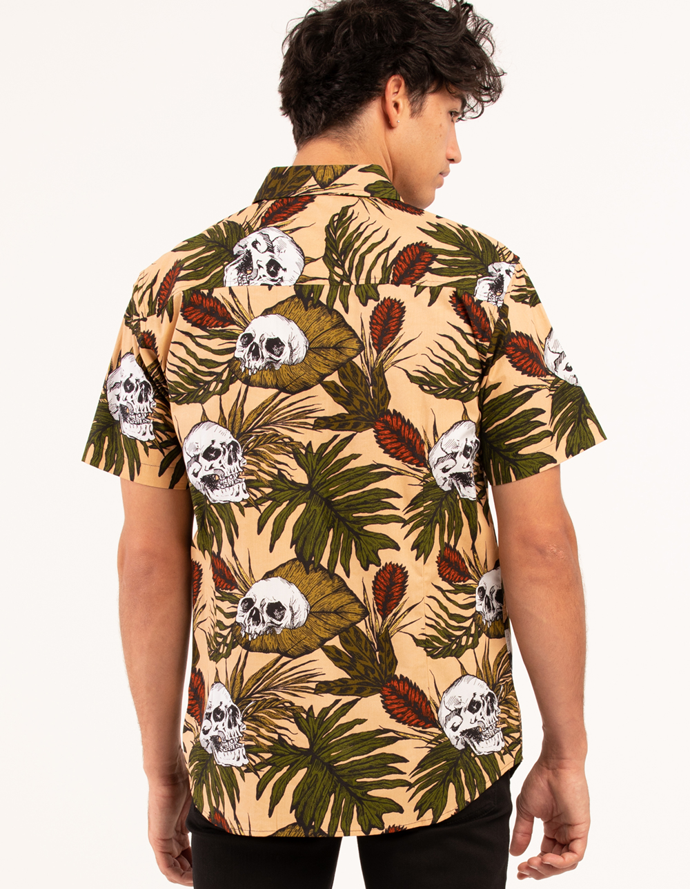 RSQ Skull Leaves Mens Button Up Shirt SAND Tillys