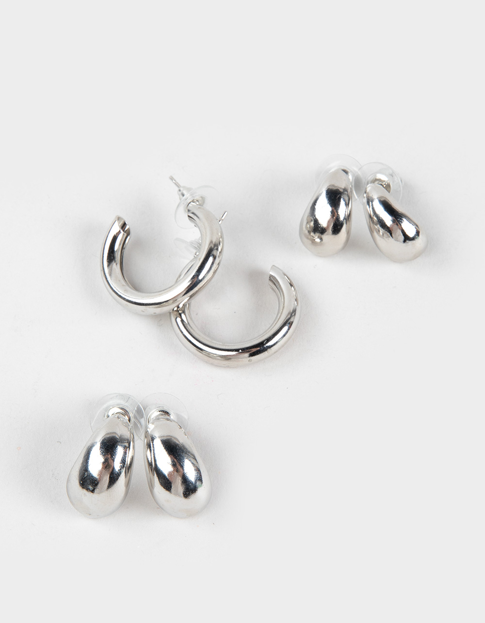 FULL TILT 3 Pack Chunky Mixed Hoop Earrings - SILVER