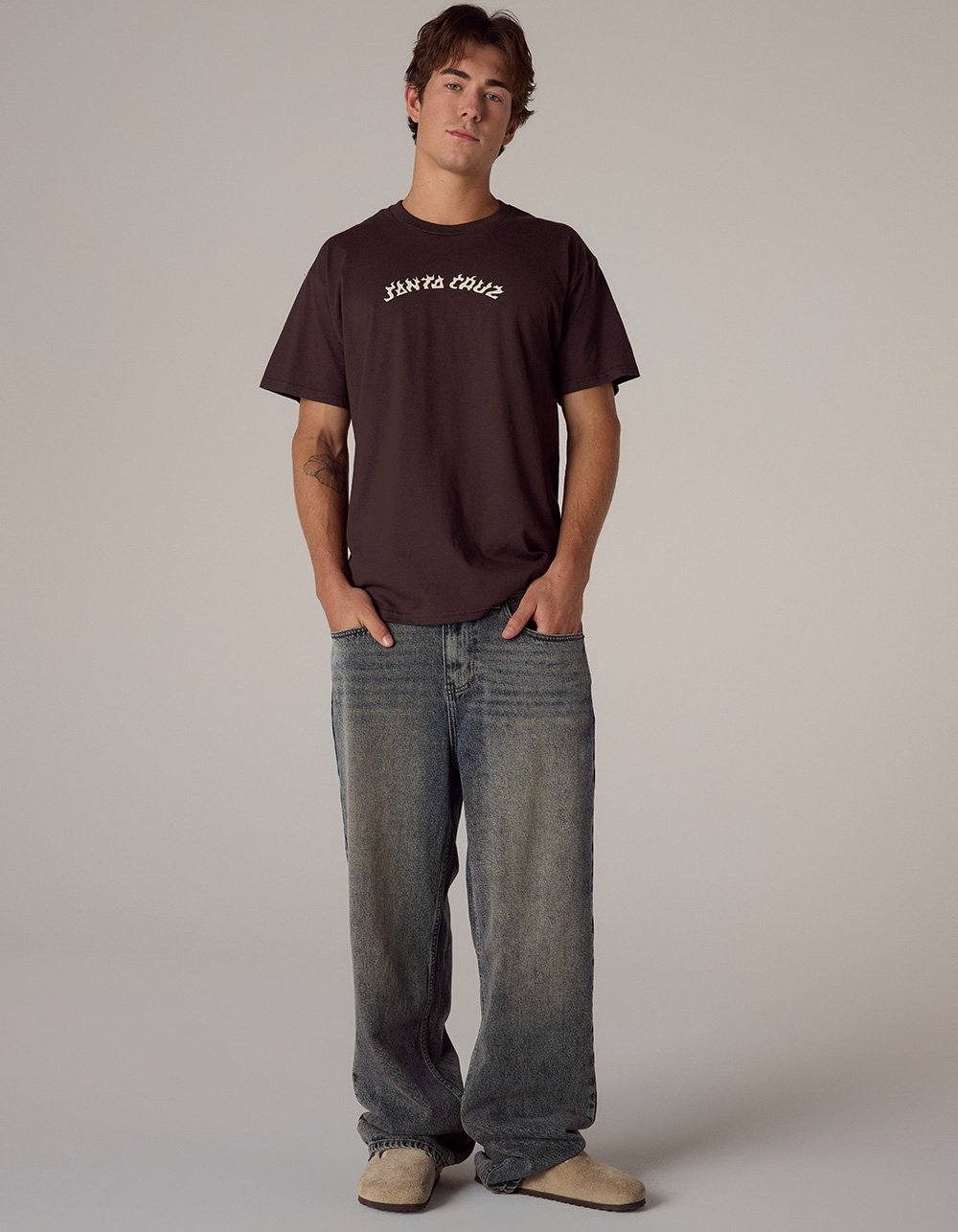 SANTA CRUZ Flame Arc Mens Tee - CHOCOLATE