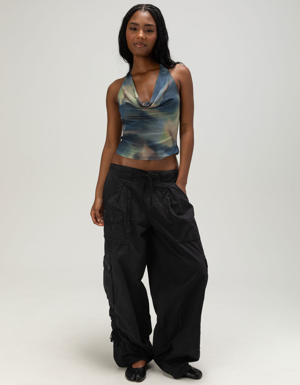 WEST OF MELROSE Womens Ombre Cowl Neck Halter Top - BLUE COMBO