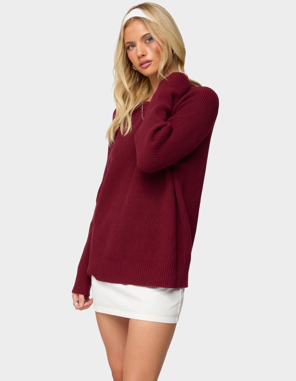 EDIKTED Lavonne Oversized Knit Raglan Sweater - DK RED
