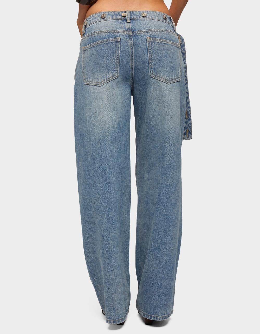 EDIKTED Buttoned Waist Low Rise Baggy Jeans - LIGHT BLUE