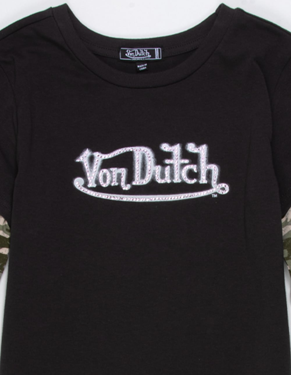 VON DUTCH Rhinestone Camo Girls 2fer Tee - BLACK COMBO