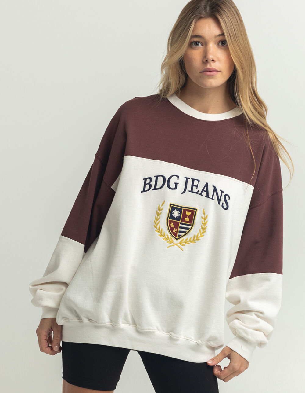 BDG Urban Outfitters Color Block Crest Womens Crew Sweatshirt - CREAM ...