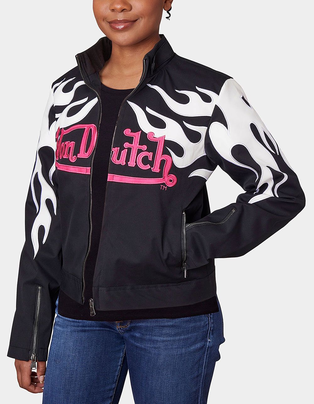 VON DUTCH Mechanical Stretch Twill Flame Womens Jacket - BLACK