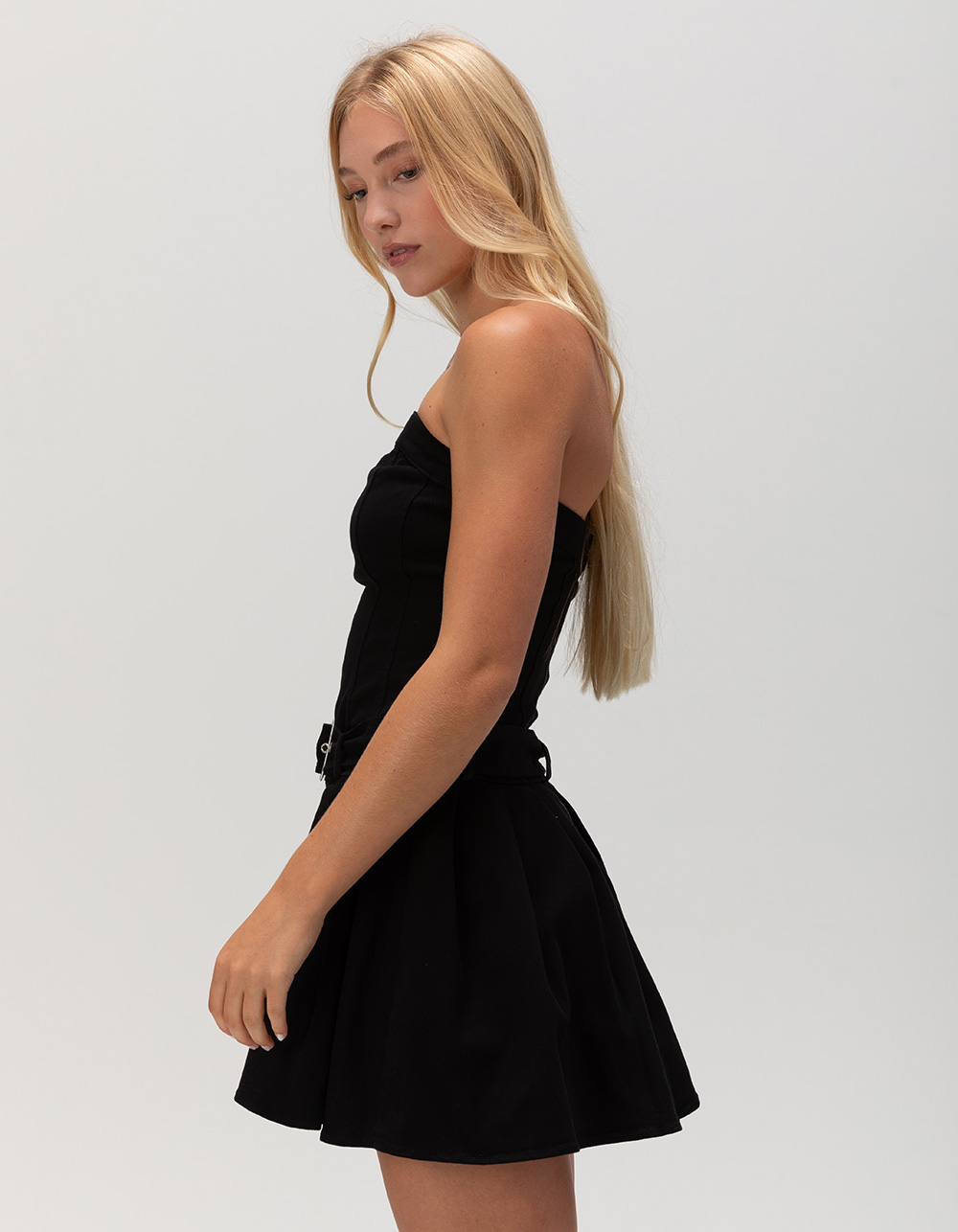 RSQ Womens Pleated Tube Belted Dress - BLACK