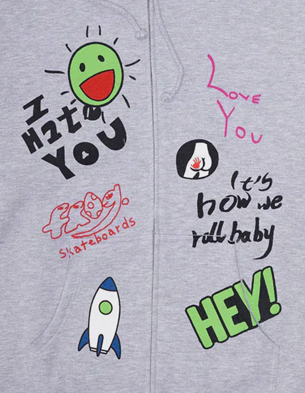 FROG SKATEBOARDS Love/Hate Mens Zip-Up Hoodie - ASH