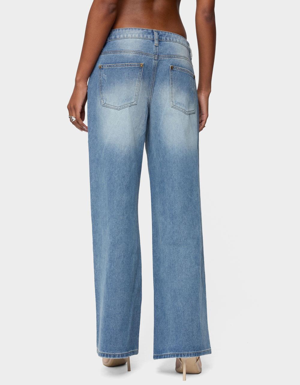 EDIKTED Frye Distressed Low Rise Baggy Jeans - LIGHT BLUE