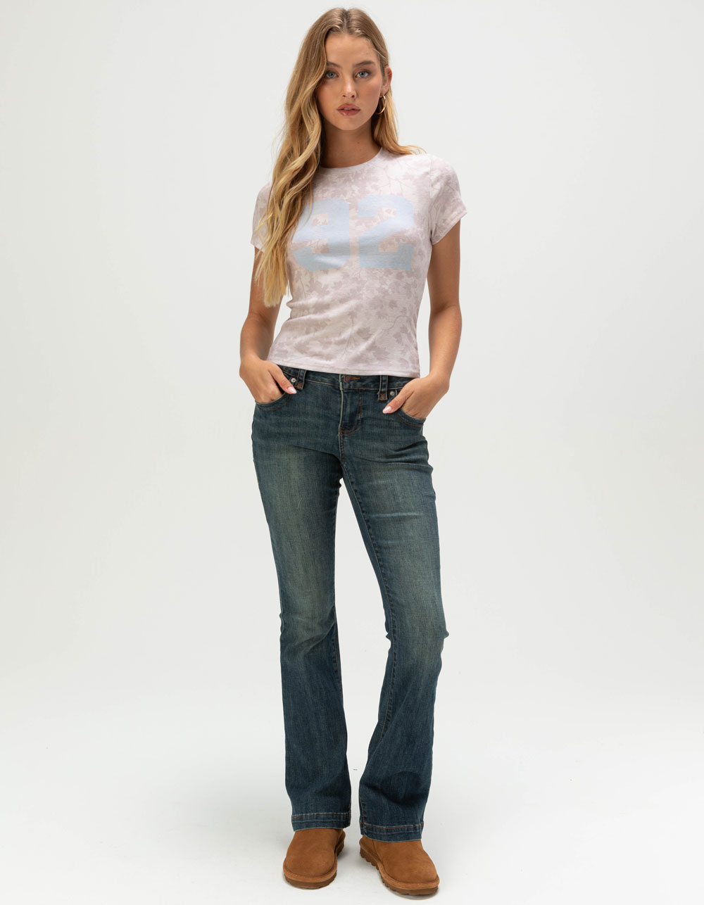 RSQ Womens 92 Camo Leaf Baby Tee - IVORY