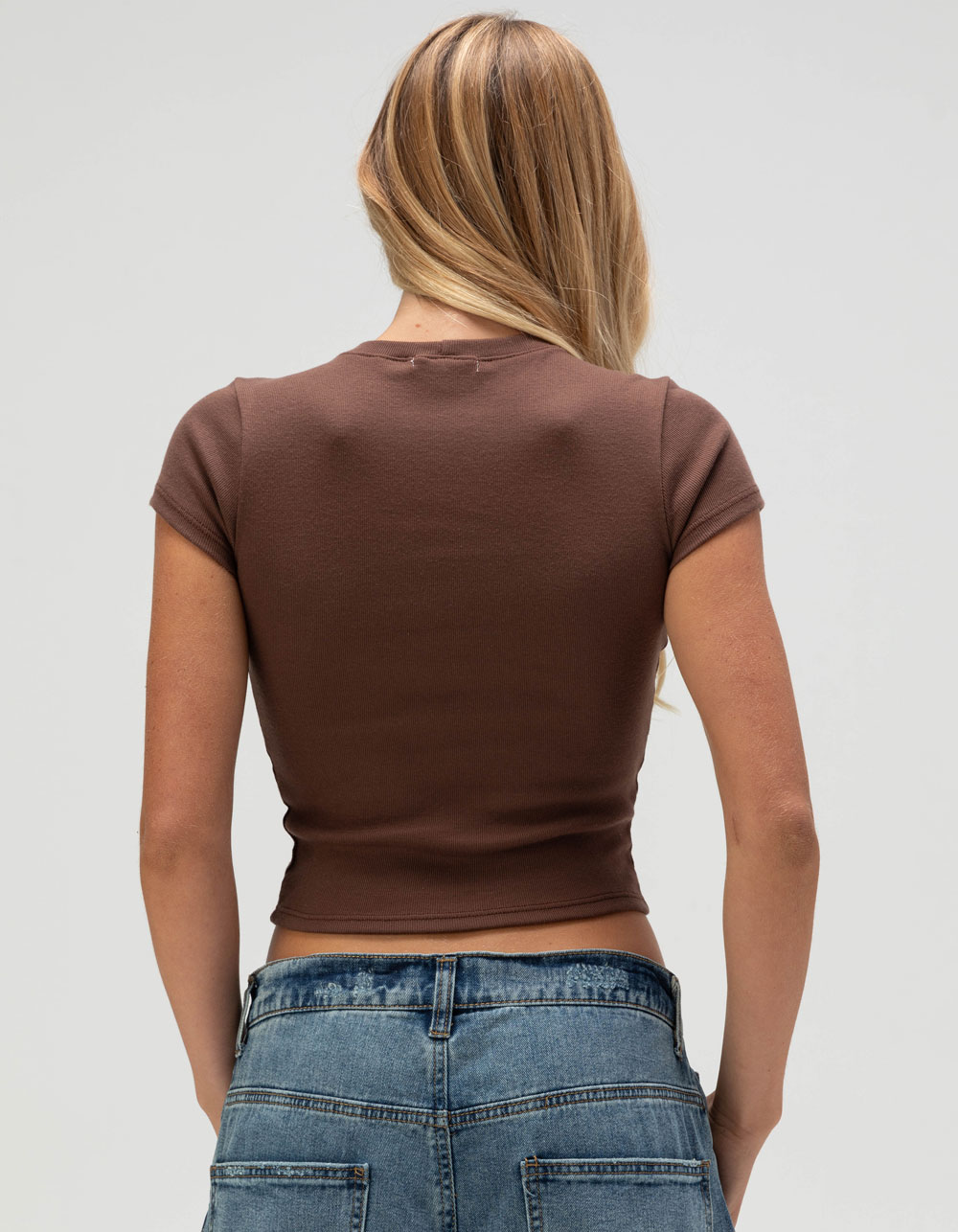 FULL TILT Cowgirl Womens Puff Ink Baby Tee - BROWN