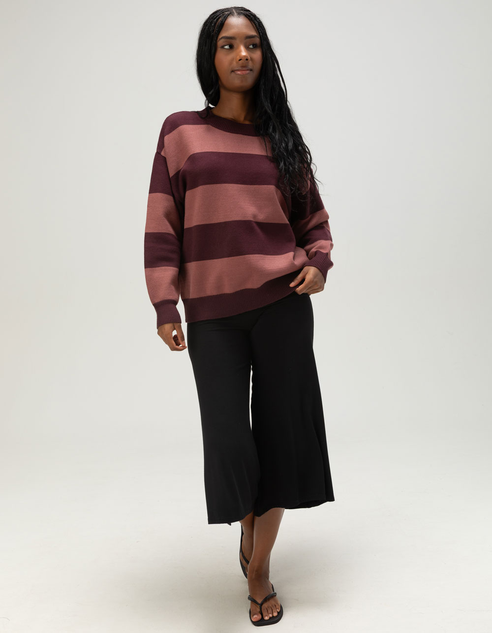 NECTAR CLOTHING Womens Stripe Sweater - BURGUNDY COMBO