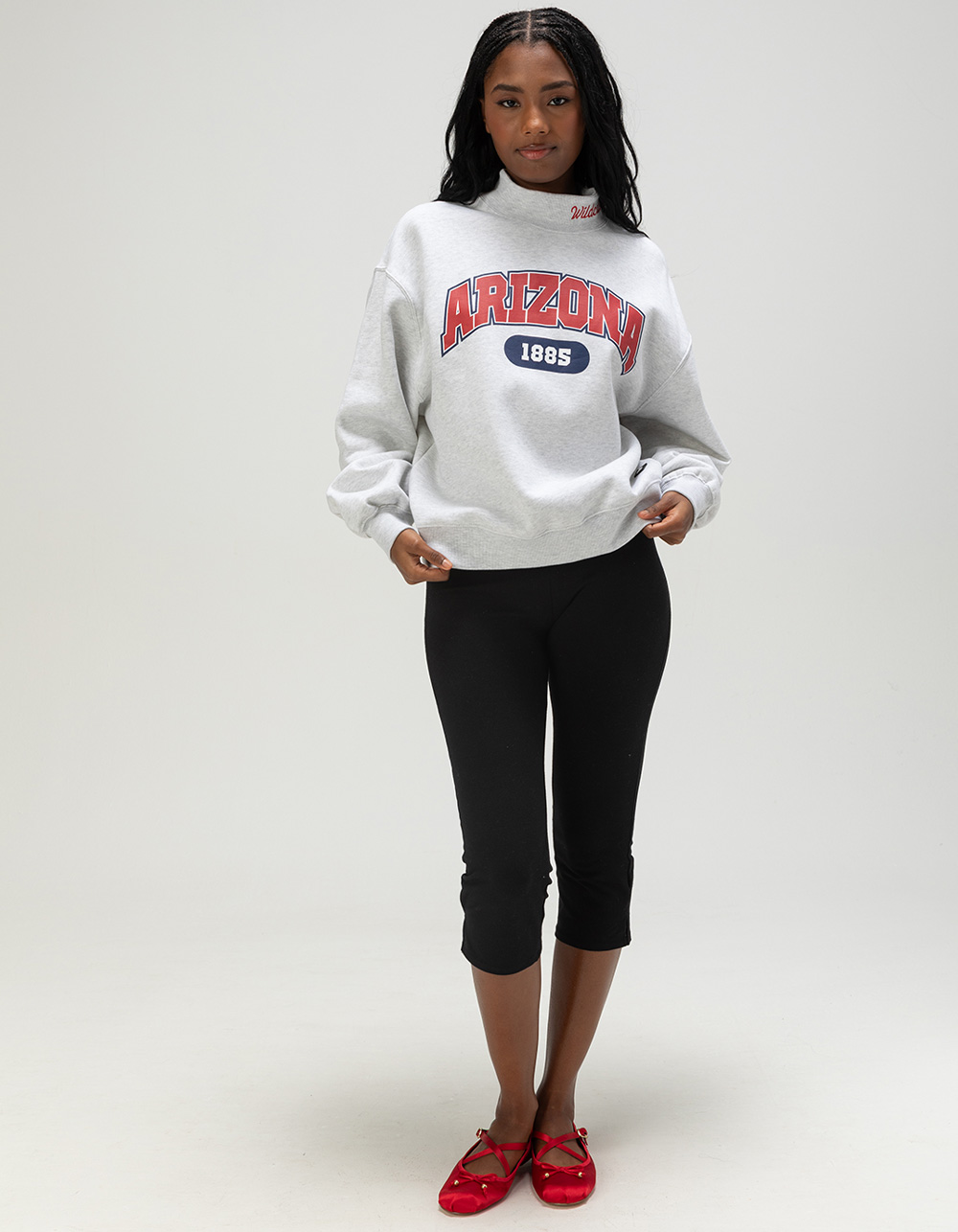 THE WILD COLLECTIVE University of Arizona Womens Mock Neck Sweatshirt - HEATHER GRAY