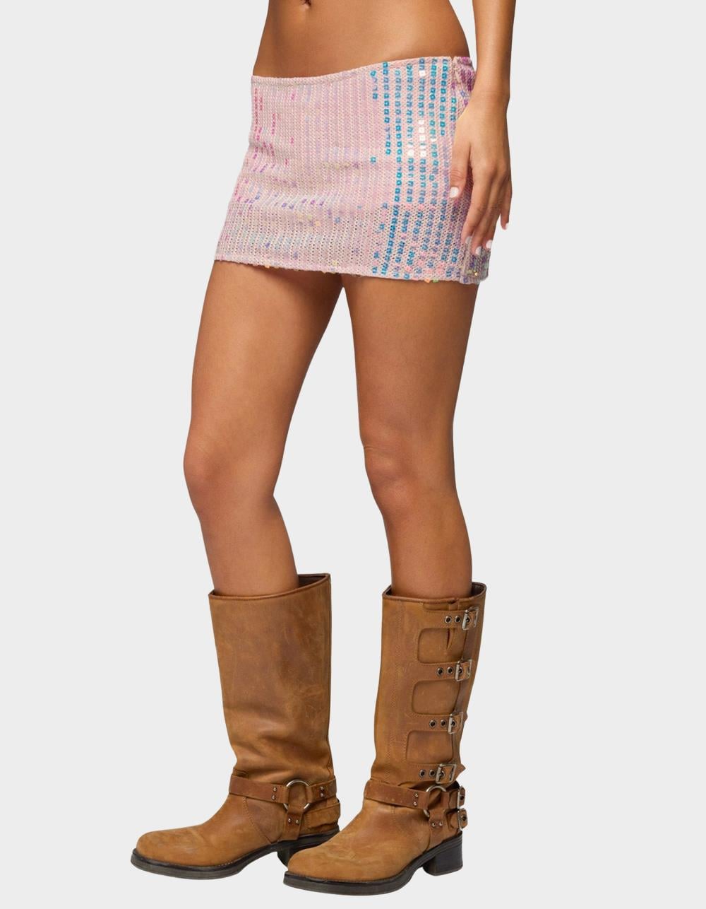 EDIKTED Kaelyn Sequin Mini Skort - PINK