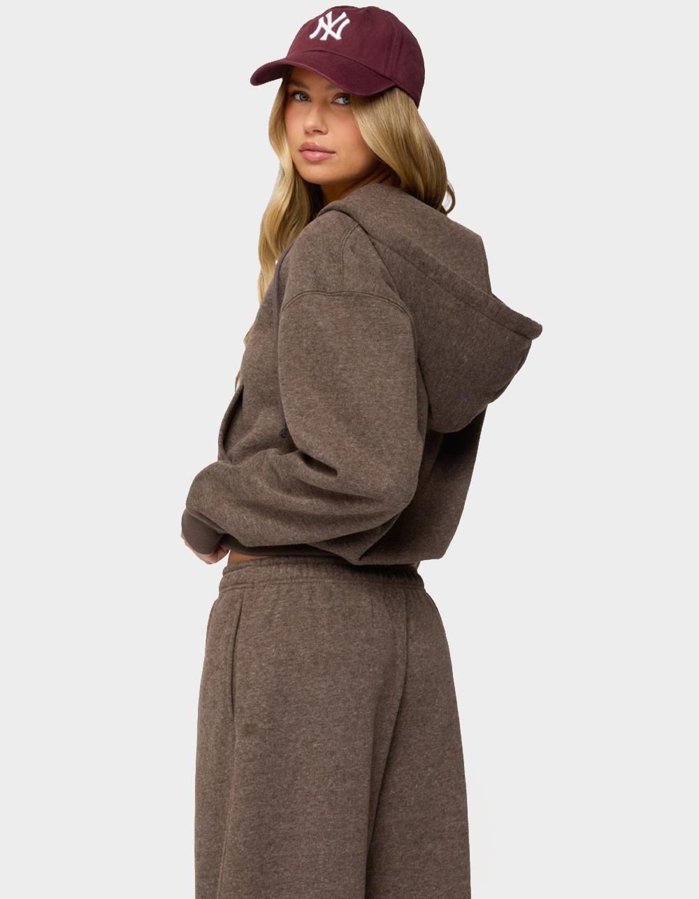 EDIKTED Laulie Zip Up Hoodie - BROWN