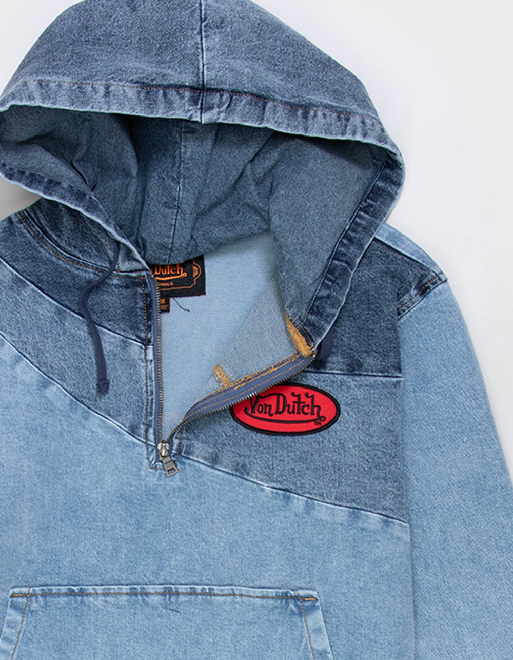 VON DUTCH Swirl Mens Quarter Zip Hoodie - LIGHT WASH