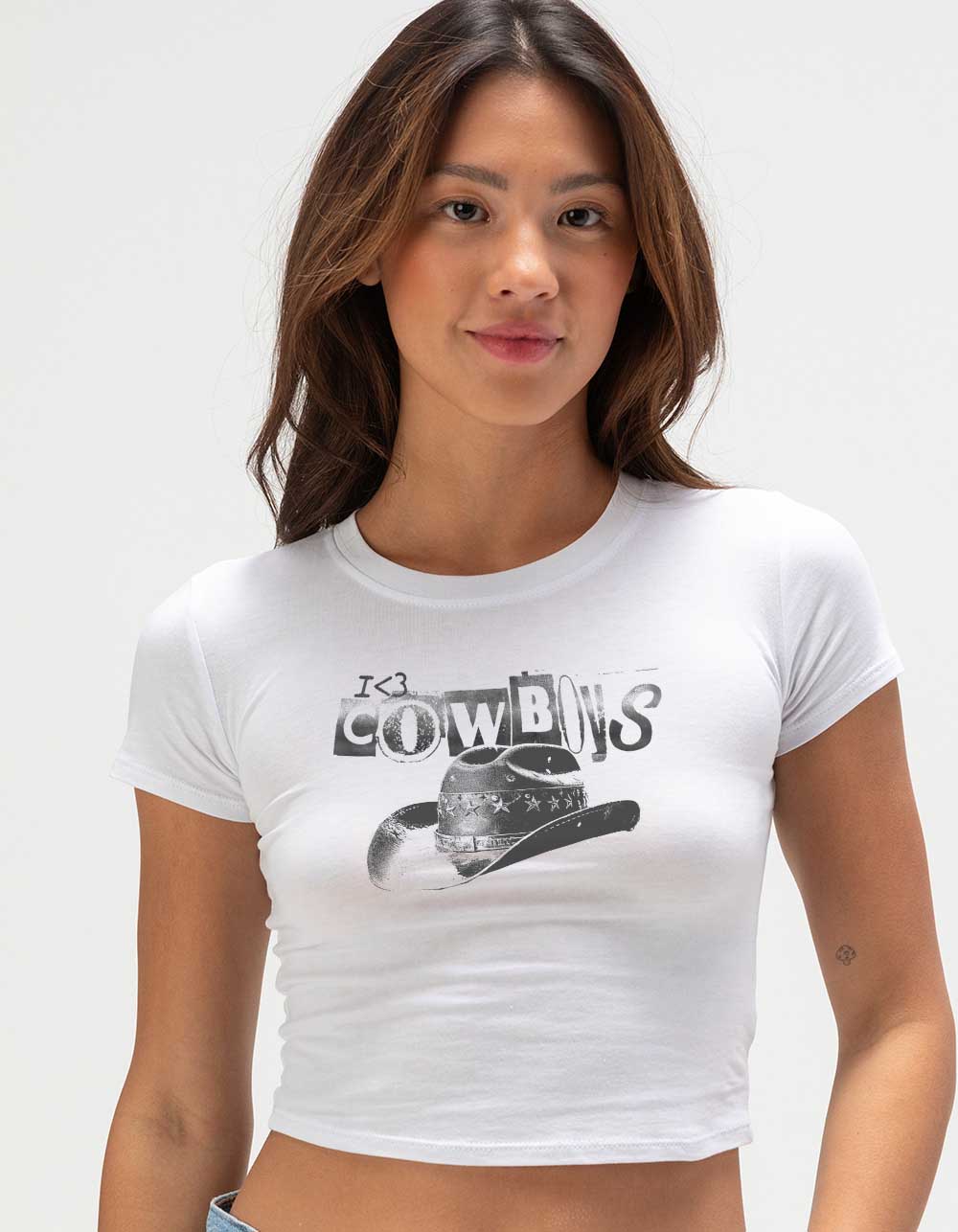 WESTERN Love Cowboys Womens Baby Tee - WHITE