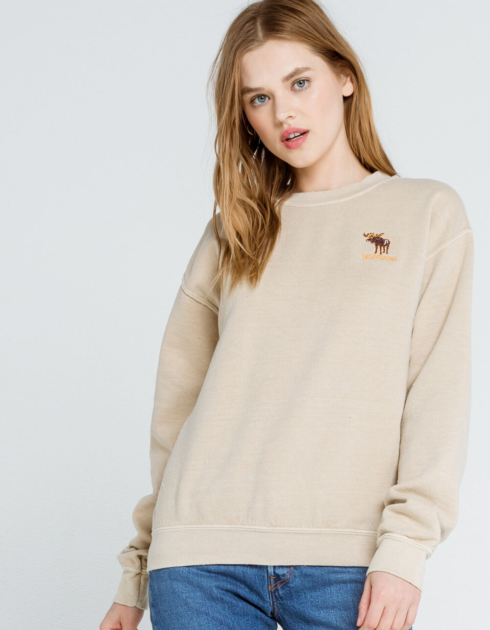 FULL TILT Montana Embroidered Womens Crew Sweatshirt - OATMEAL | Tillys