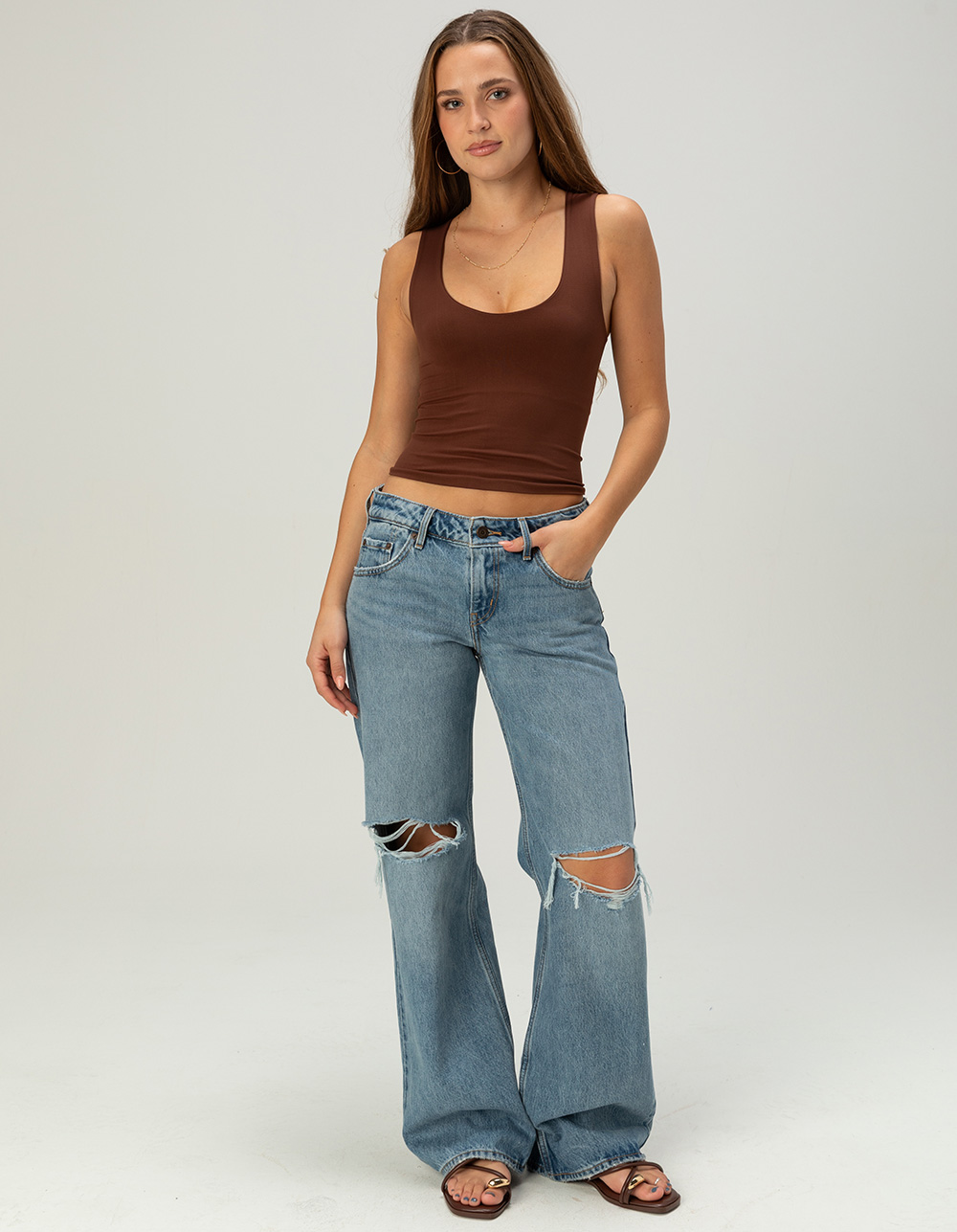 FREE PEOPLE Clean Lines Womens Muscle Cami - LIGHT BROWN