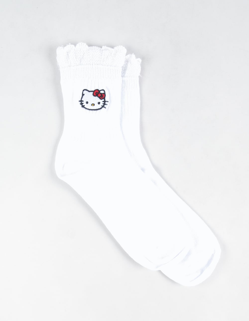 SANRIO Hello Kitty Womens Ruffle Crew Socks - WHITE