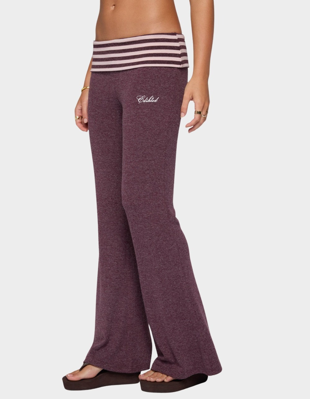 Edikted Stay Stripey Foldover Pants - DK RED
