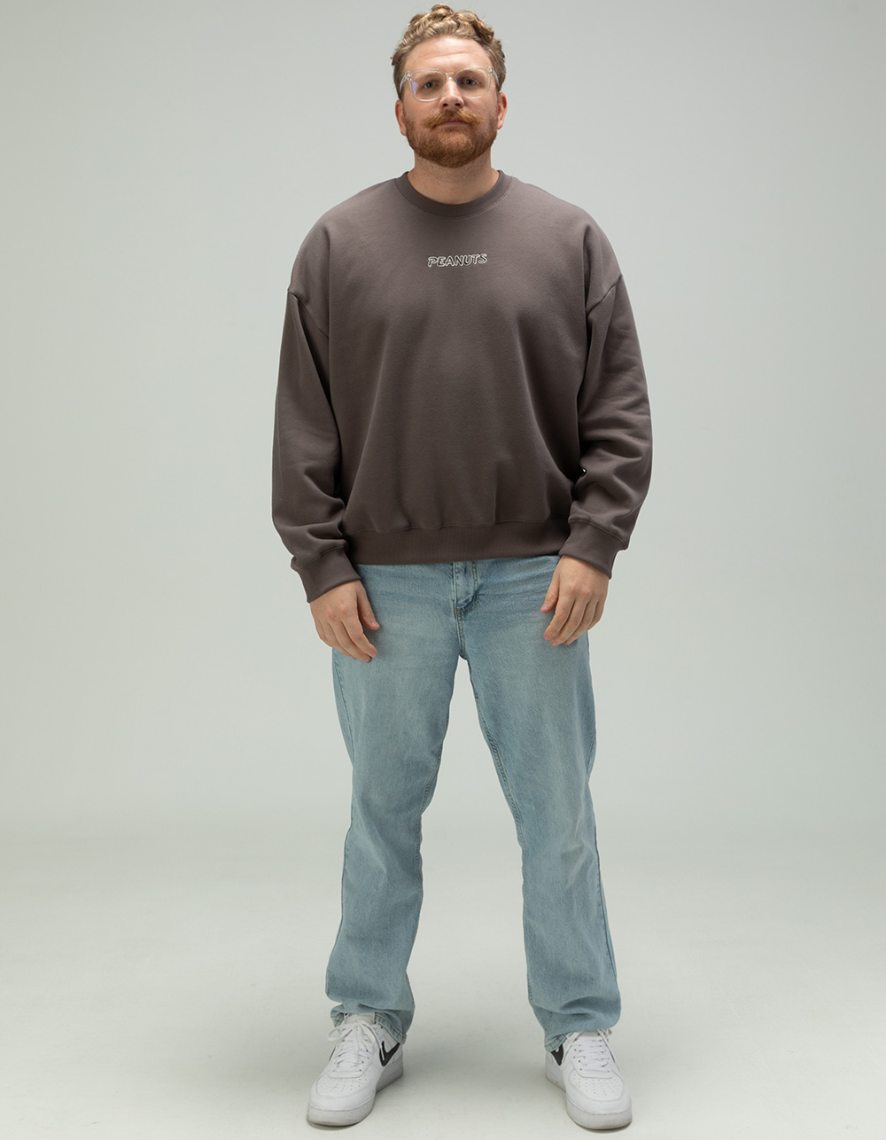 RSQ x Peanuts Together Mens Oversized Crewneck Sweatshirt - DARK GRAY