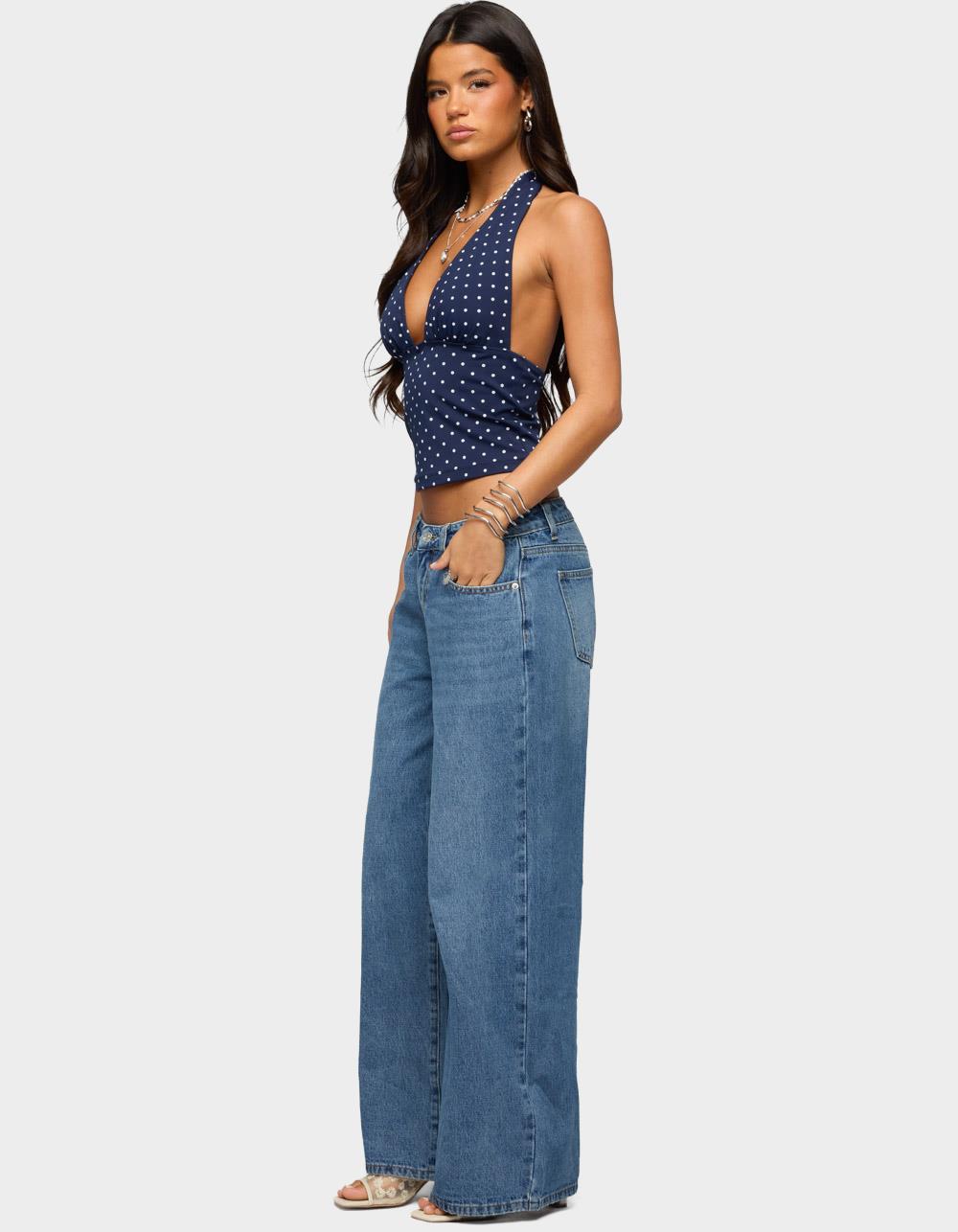 EDIKTED Blaire Polka Dot Halter Top - NAVY