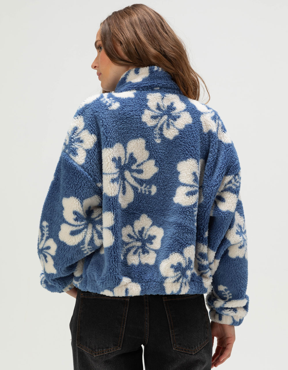 ROXY Cold Surf Womens Zip-Up Sherpa Jacket - BLUE COMBO