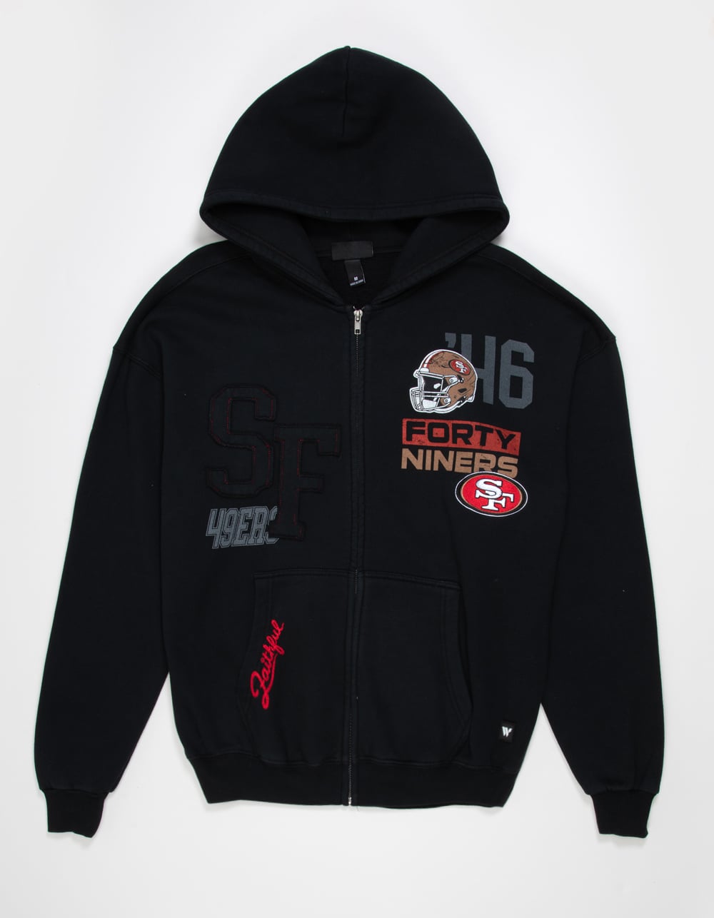 THE WILD COLLECTIVE San Francisco 49ers Mens Zip-Up Hoodie - WASHED BLACK