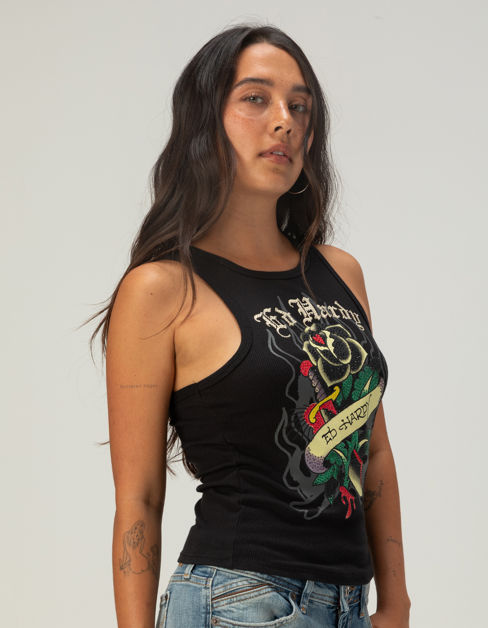 ED HARDY BLACK Rose Womens Tank Top