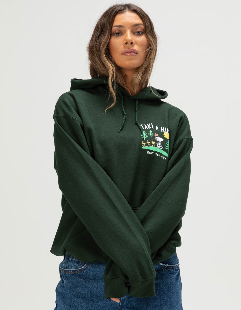 RIOT SOCIETY x Peanuts Take A Hike Womens Hoodie - GREEN