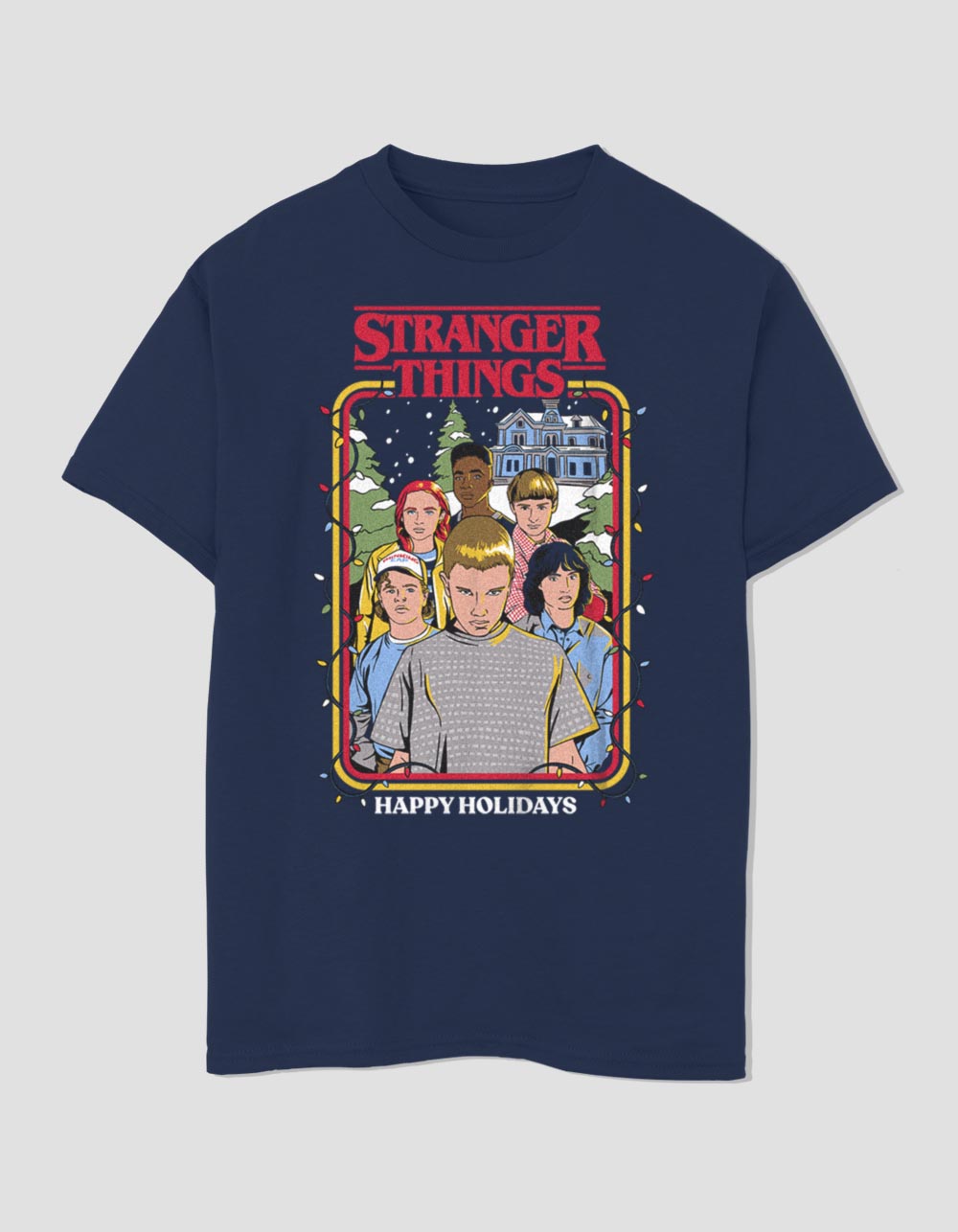 STRANGER THINGS Snowy Group Unisex Kids Tee - NAVY